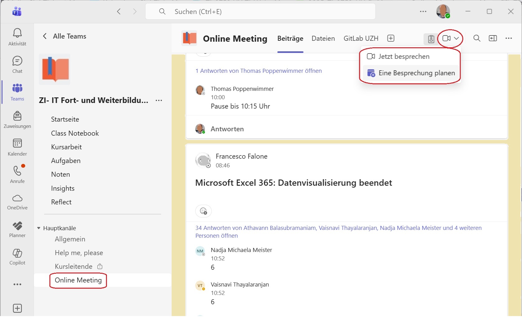 Bild 1: Besprechung starten oder planen