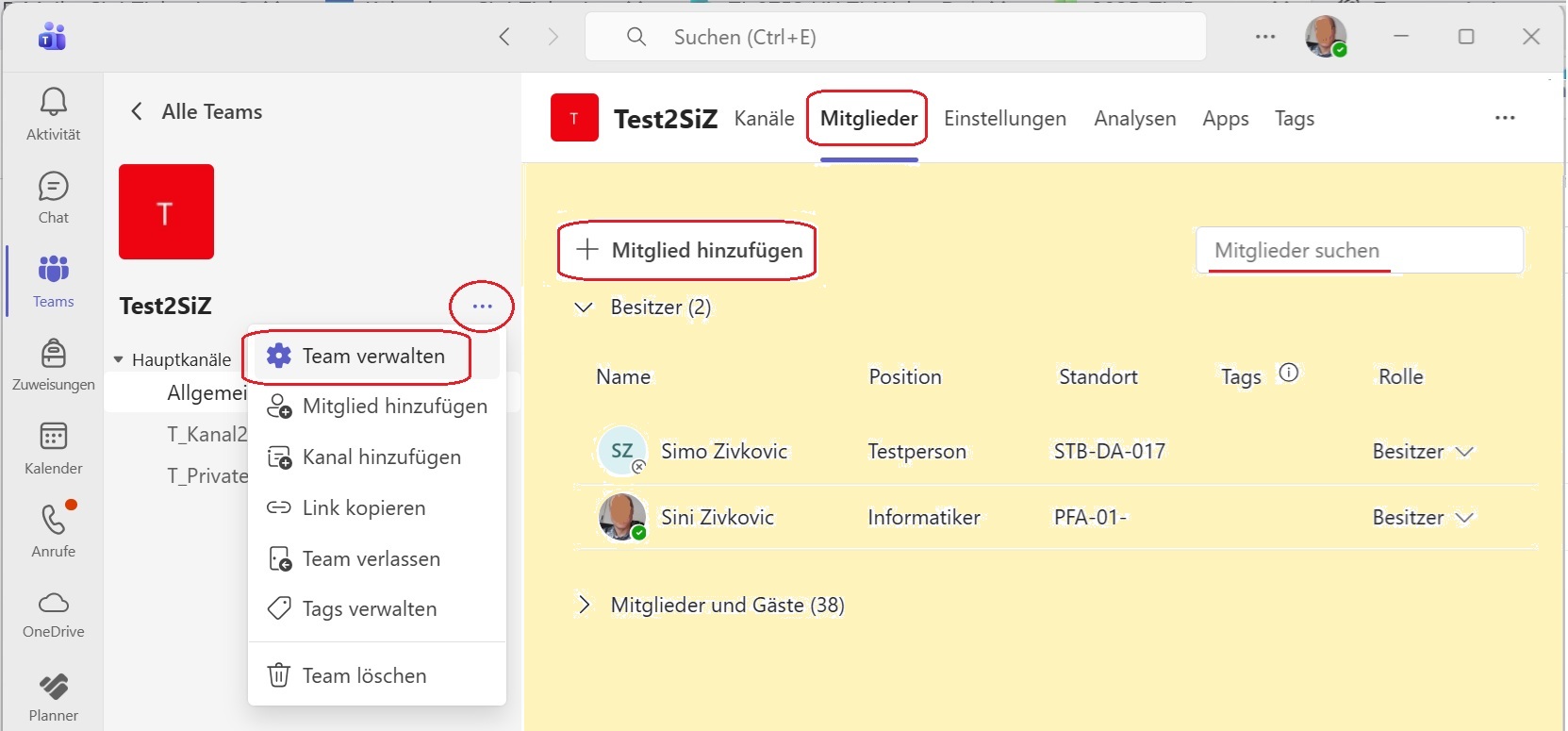 Bild 3: Team-Mitglieder verwalten