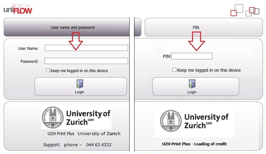 Figure 1: Login view for students (left) and guests (right).
