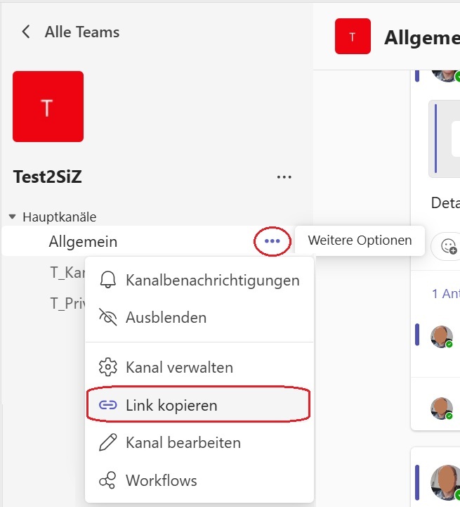 Kanal-Kontextmenübefehl «Link kopieren»