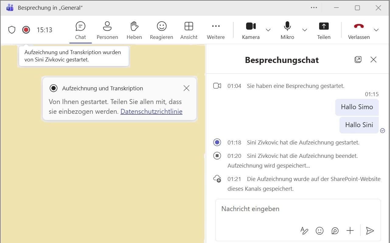 Bild 2: Teams-Aufzeichnungsbenachrichtigung