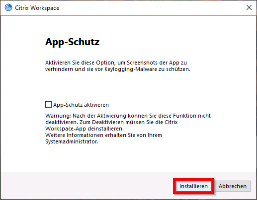 Bild 10: Installationsfenster mit deaktivierter Single-Sign-On-Option