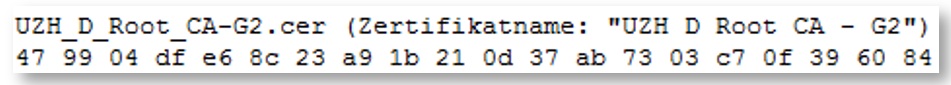 Fingerprint des UZH-Zertifikats «UZH D Root CA - G2»
