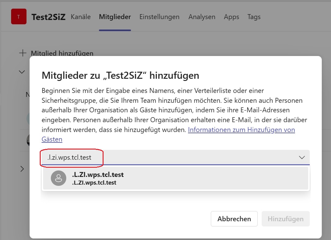 Notes-Gruppe als Mitglied eines Teams hinzufügen