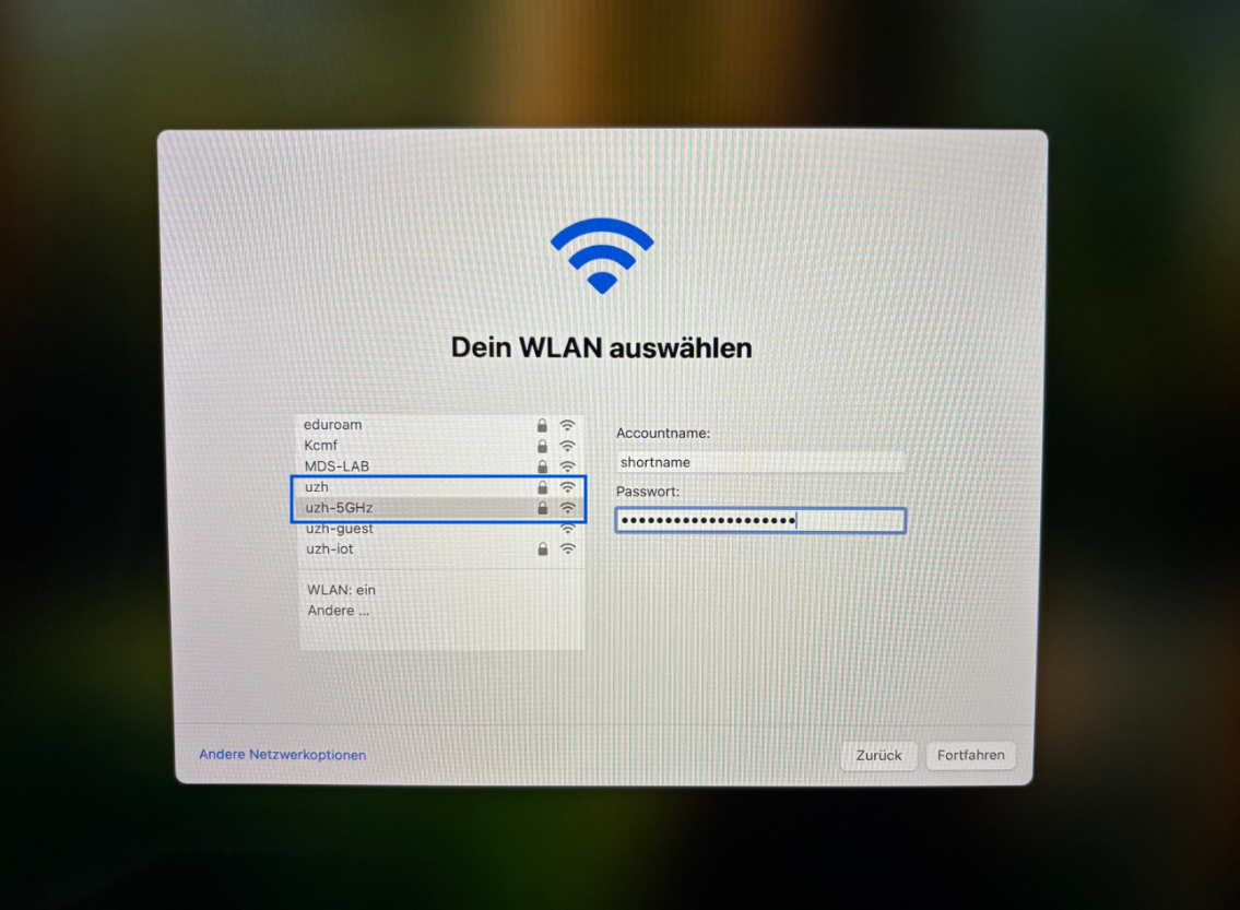 Wlan verbinden mittels Shortname und Passwort