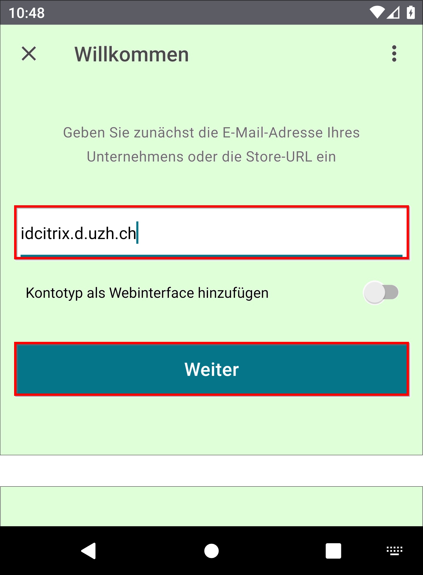Bild 2: Eingabefeld für die Serveradresse