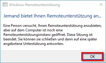 Bild 7: Nachfragefenster beim Benutzer zur Bestätigung der Sitzungsspiegelung