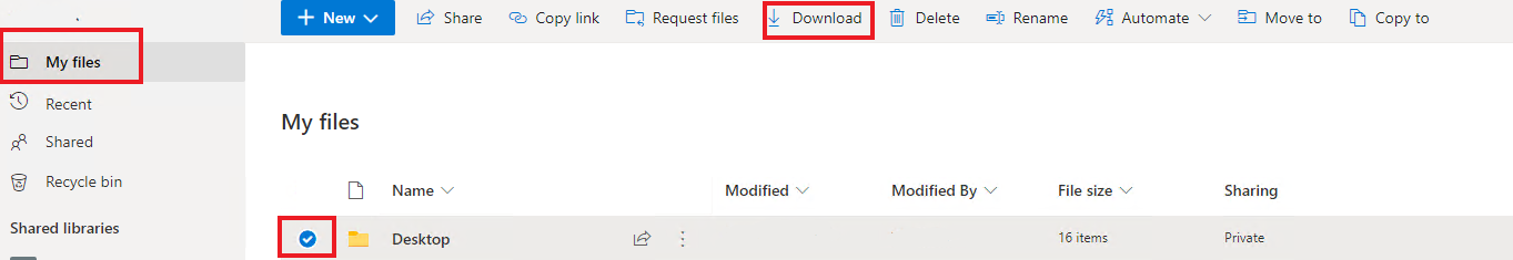 Select and Download in OneDrive
