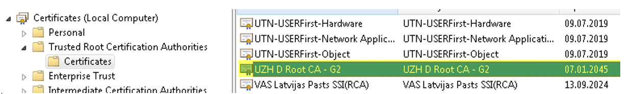 Anzeige Root Zertifikat