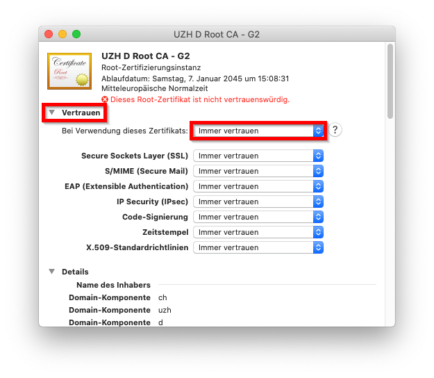 Bild 3: Geöffnetes Klappmenü Vertrauen