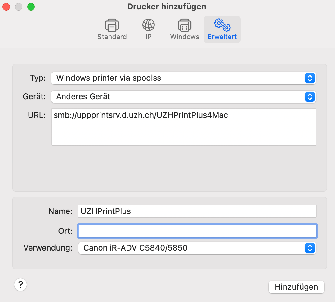 Druckerdaten hinzufügen
