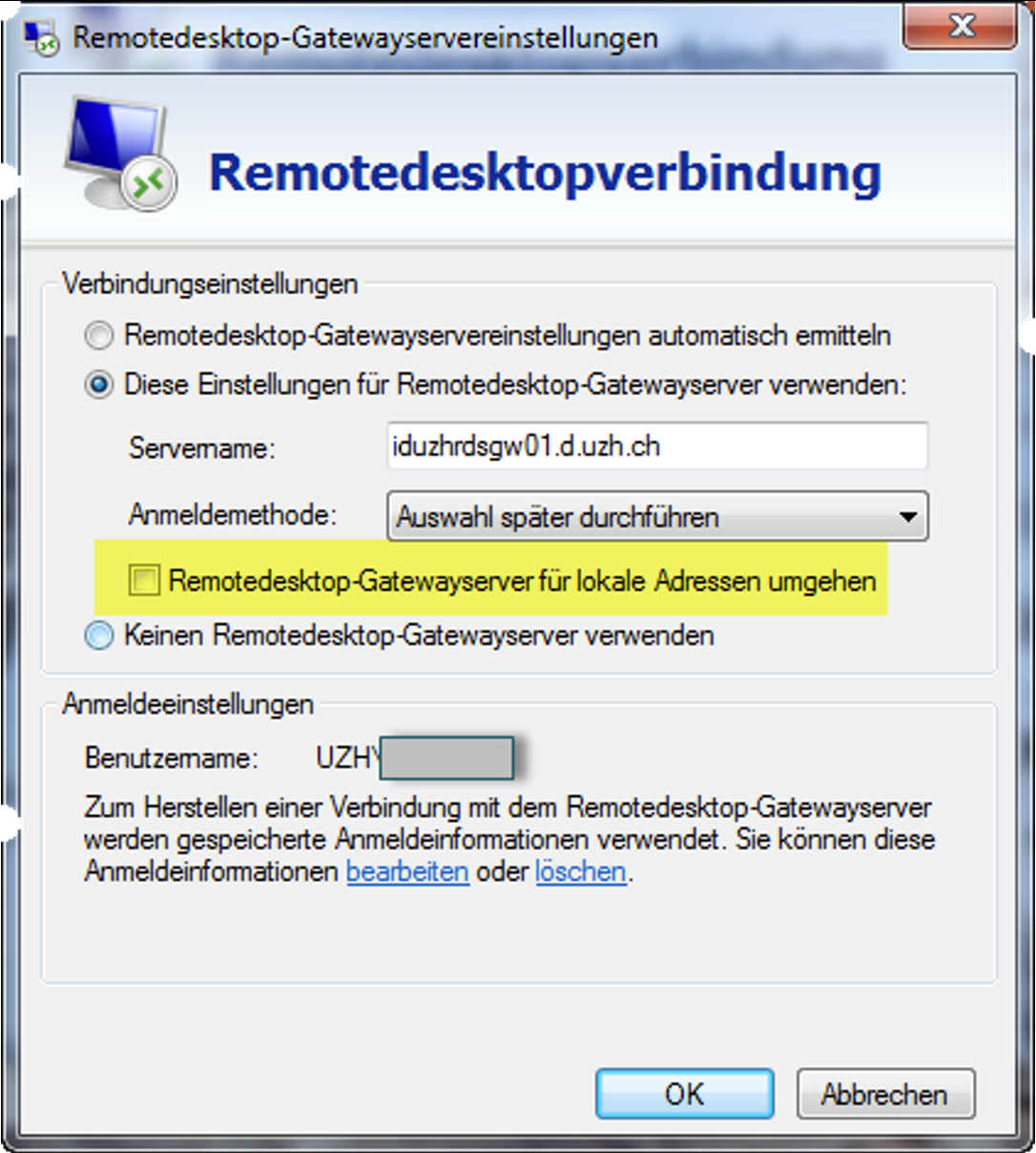 Remote Desktop für lokale Adresse umgehen