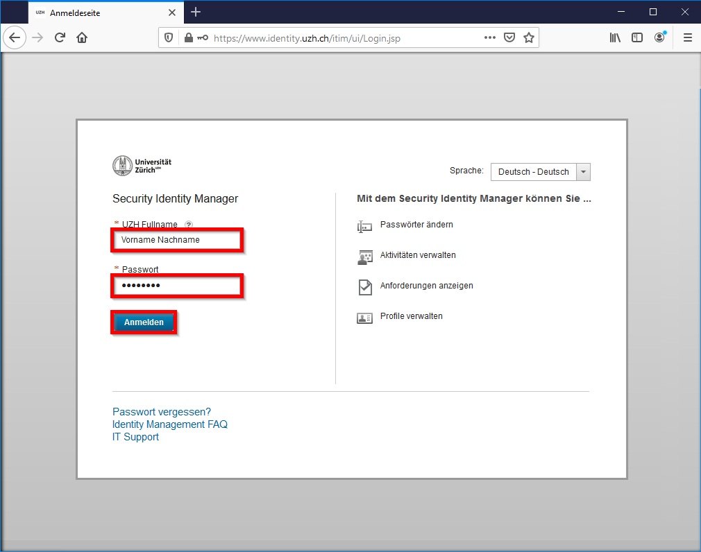 Bild 1: Anmeldefenster zum Identity-Management