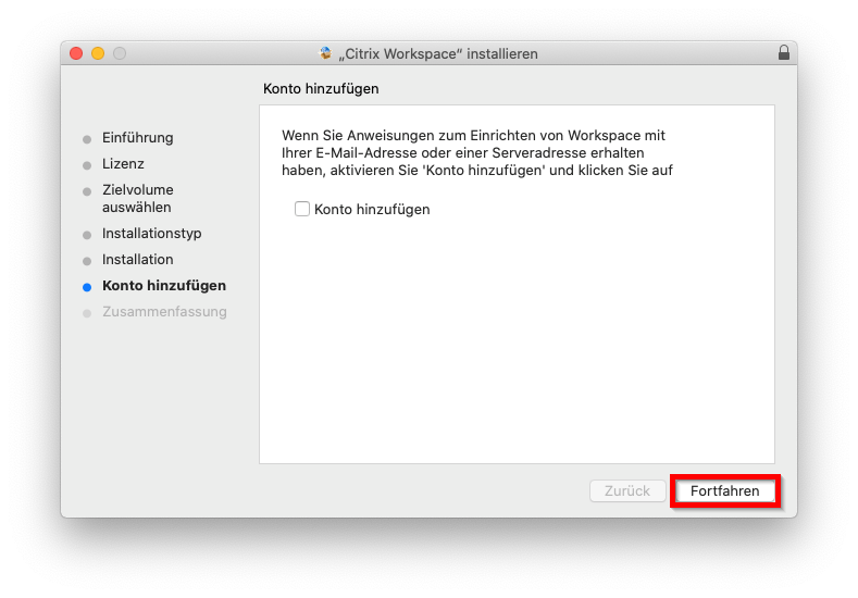 Bild 8: Schritt Konto hinzufügen im Setup-Assistenten
