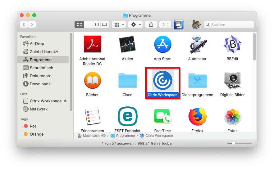 Bild 9: Programm Citrix Workspace im  Finder