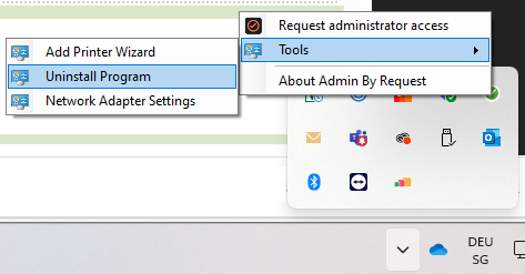 Screenshot einer Programmdeinstallation via Kontextmenübefehl