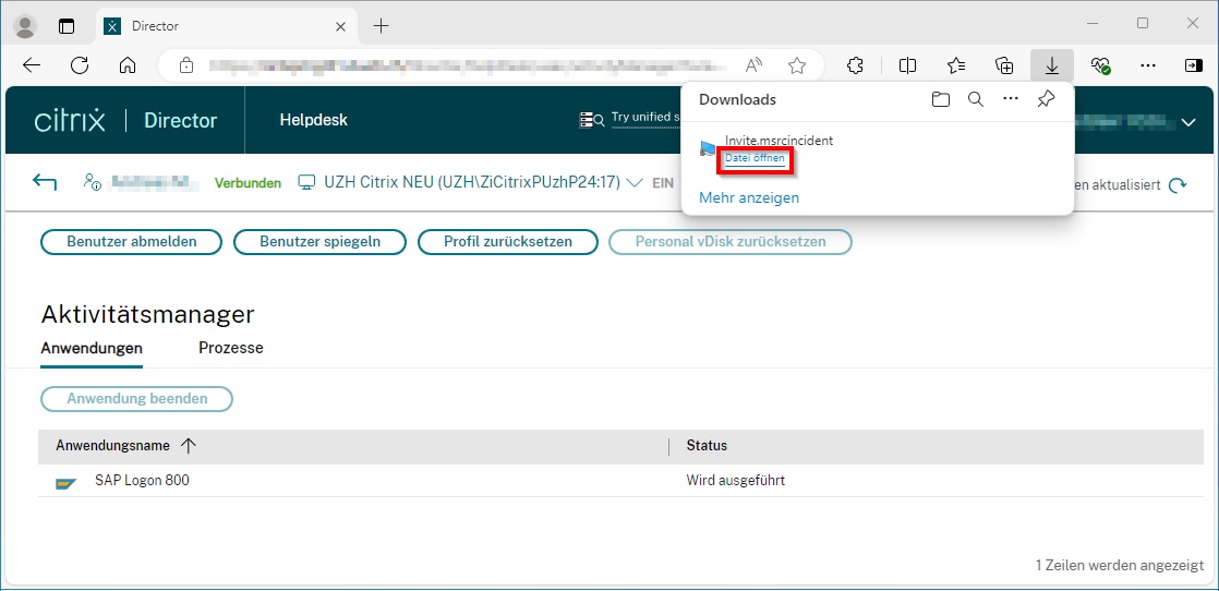 Bild 6: Systemnachricht, die bestätigt, dass «Invite.msrcincident» geöffnet werden soll