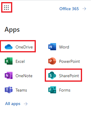 Open SharePoint or OneDrive