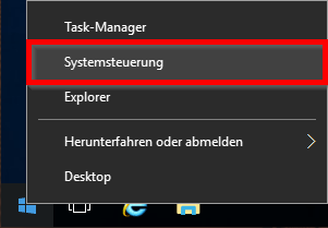 Bild 1: Start-Kontextmenü mit ausgewählter Option «Systemsteuerung»